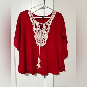 Red flowy top with laced front